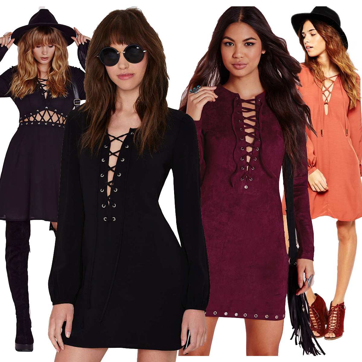 lace-up front dresses 70s trend