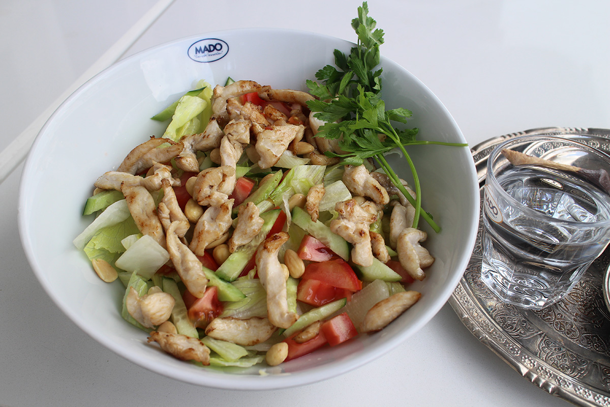 almond and chicken salad at mado restaurant