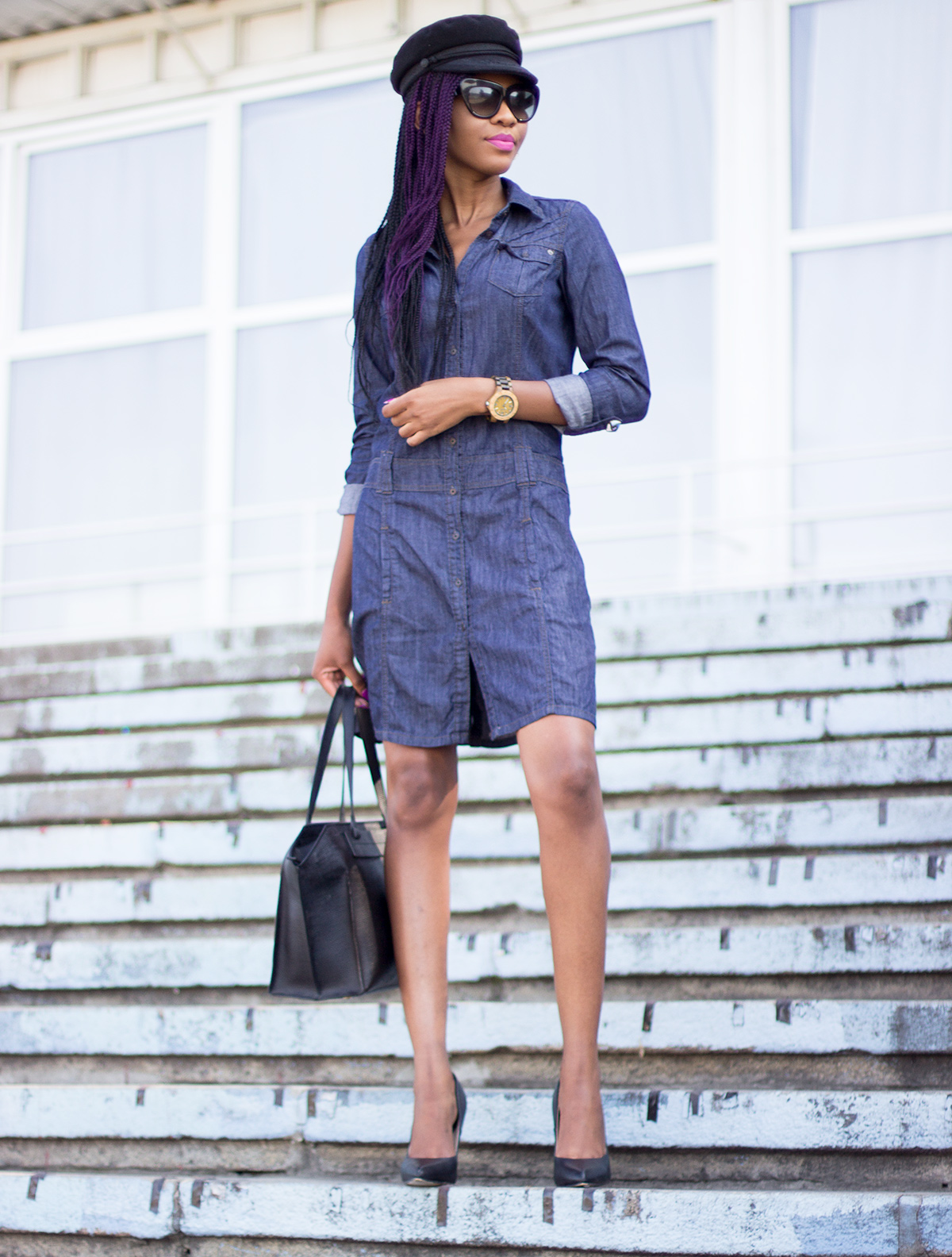 How to wear a denim shirt dress