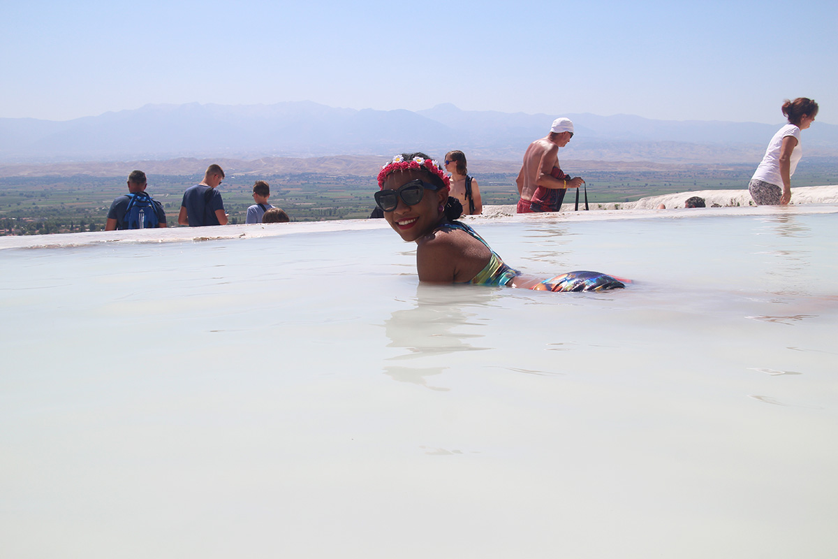relaxing in pamukkale thermal pool