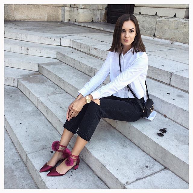 ukrainian blogger nika huk wearing asos pom pom shoes