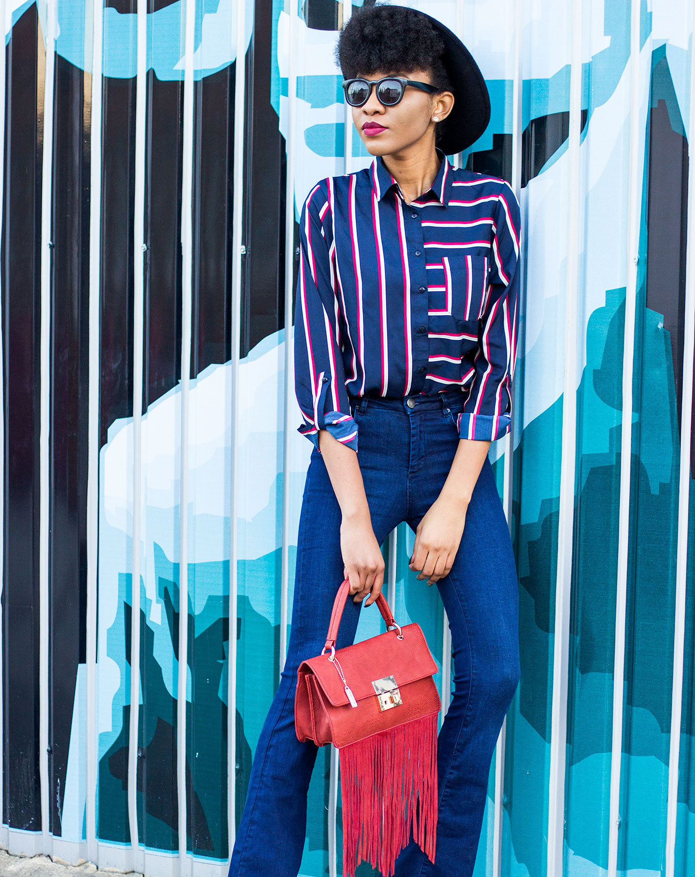 Flare Jeans Outfit With Striped Shirt