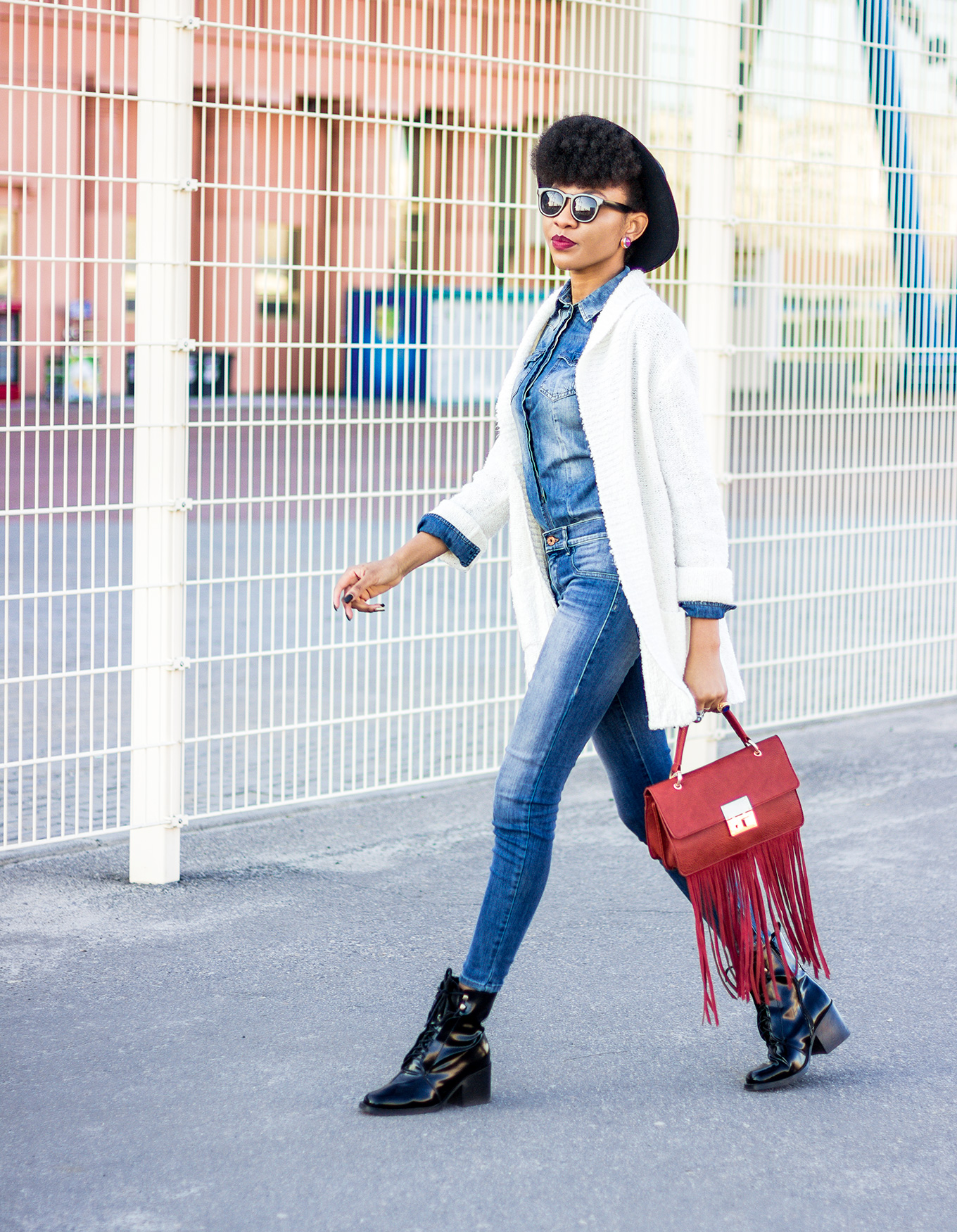 stylish double denim outfit