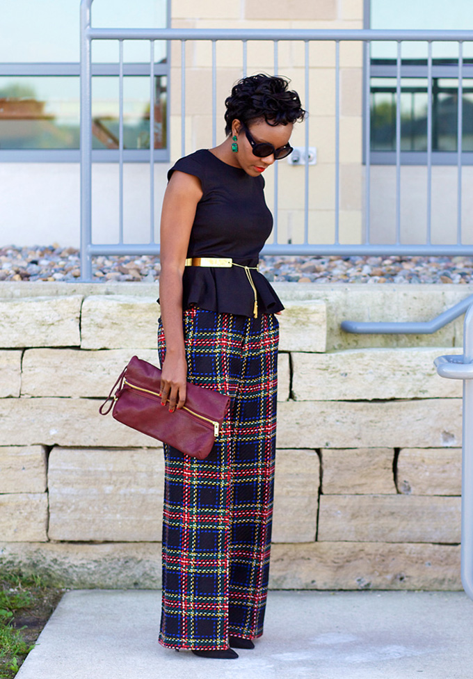 plaid wide leg pants outfit