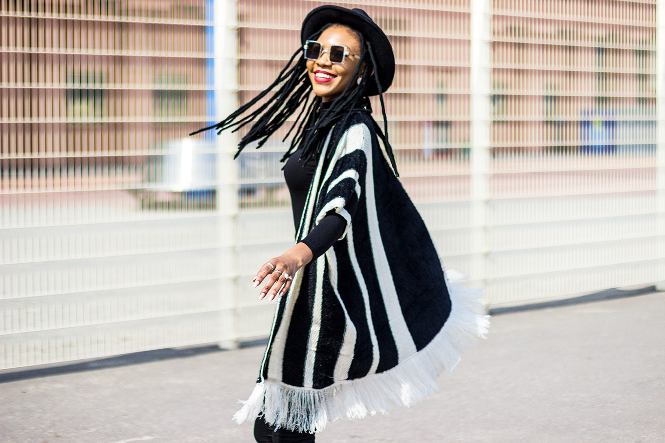 Black and cream stripe tassel kimono outfit