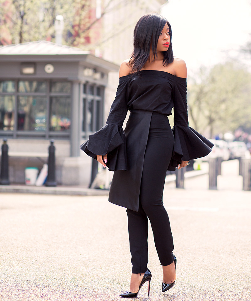 Fluted sleeve all black outfit inspiration