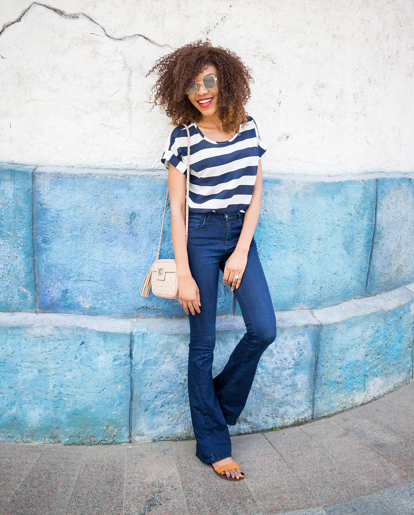 Casual bold stripes outfit blogger style