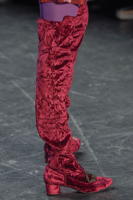 Burgundy velvet long boots