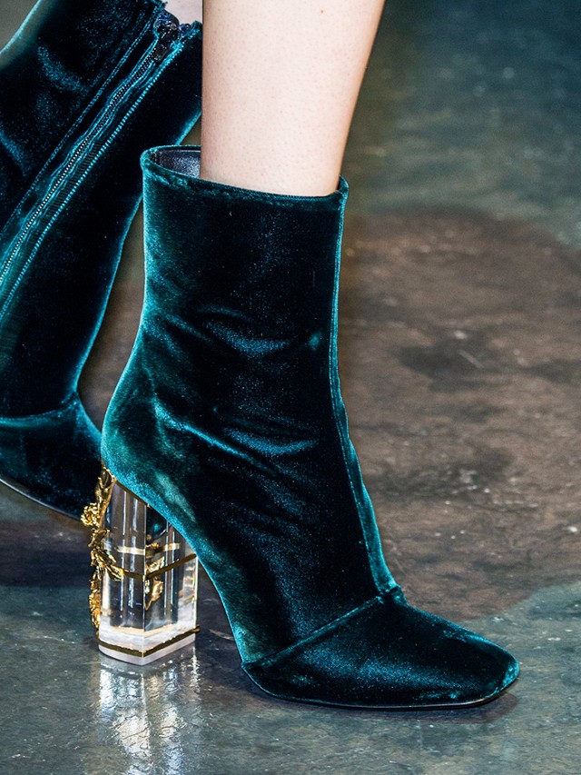 Green velvet ankle boots for fall