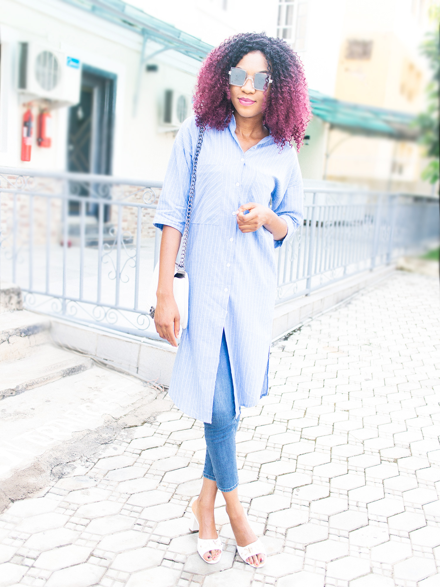 Shirt dress on jeggings outfit