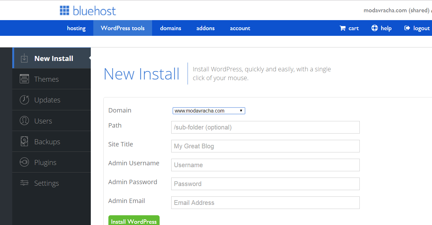 How to move from blogger to wordpress, installing wordpress on bluehost