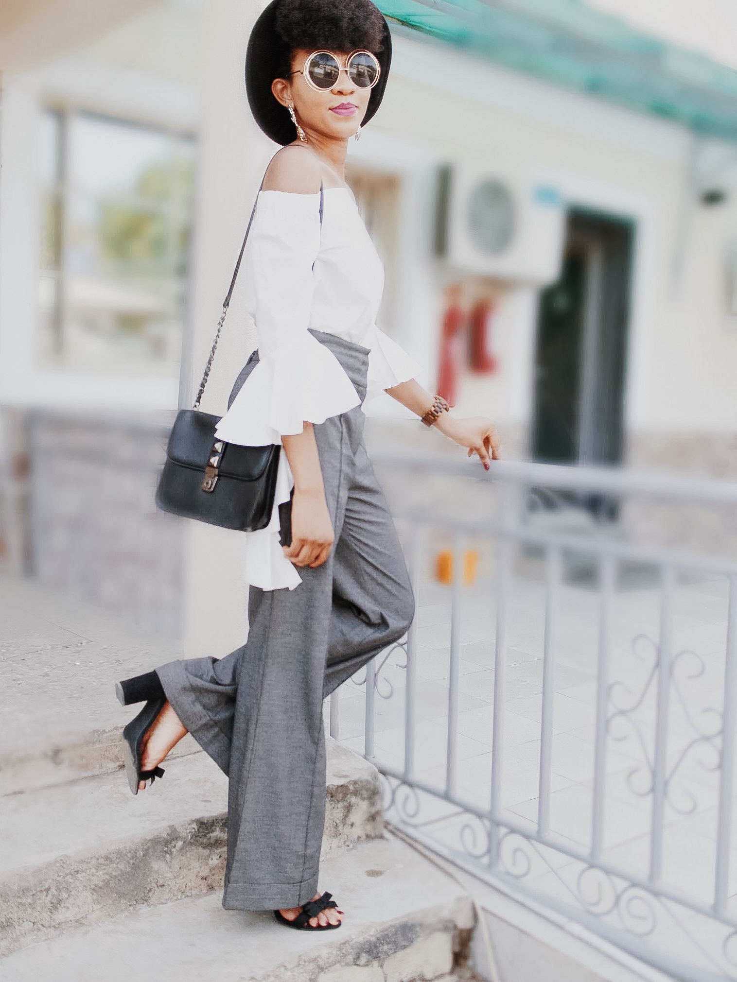 Nigerian fashion blogger in Abuja wearing Ruffles Flare Sleeve Off Shoulder top Outfit