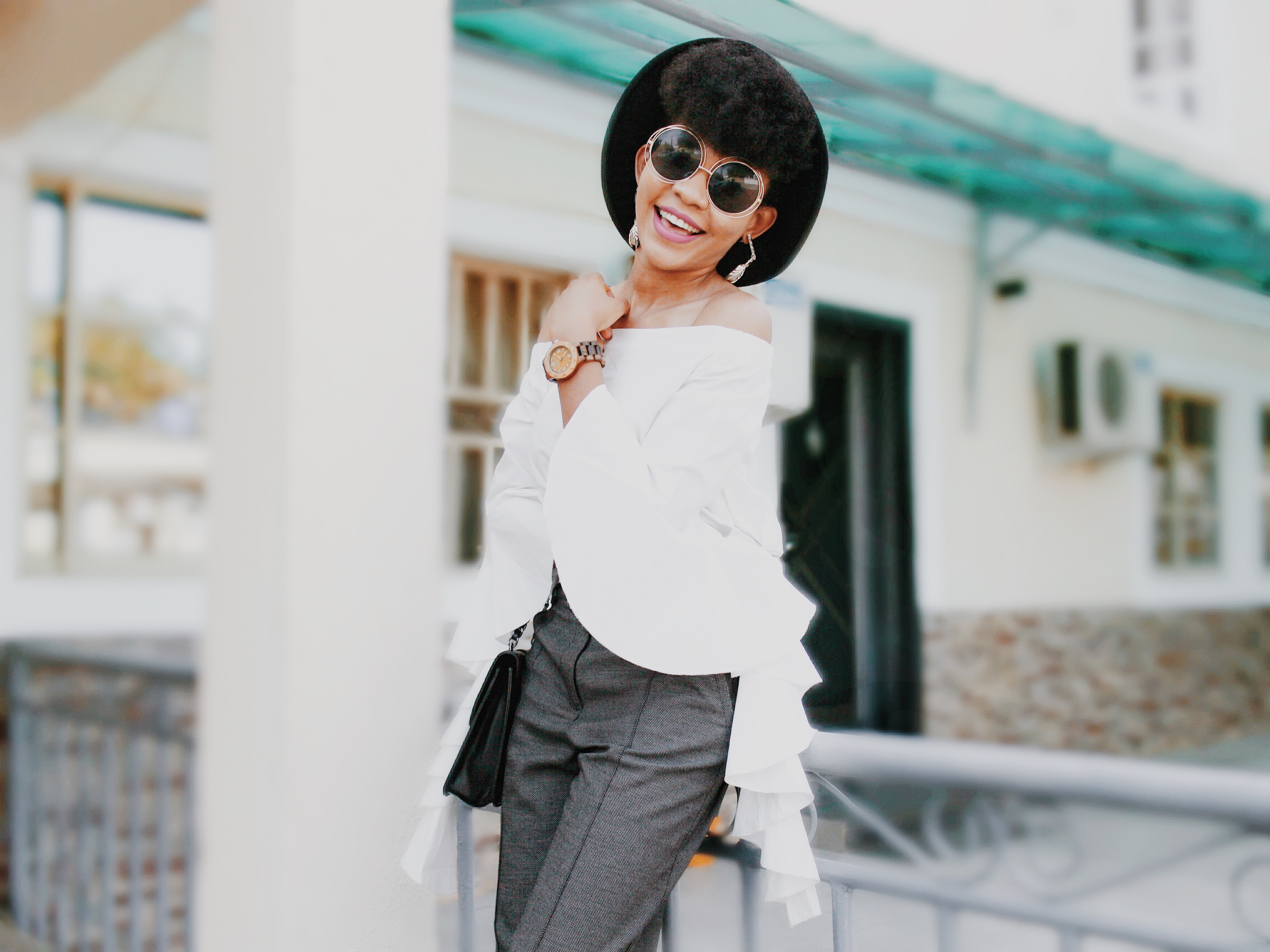 Nigerian Fashion Blogger In Abuja Modavracha Flounce sleeve top