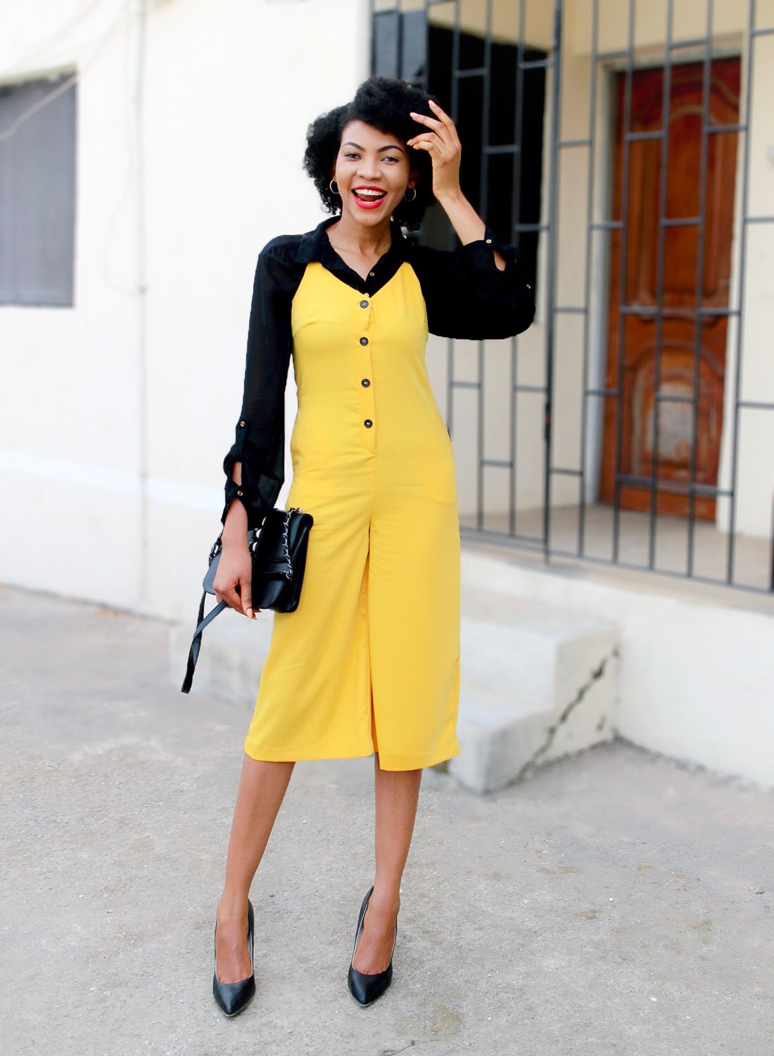 Yellow cami wide leg jumpsuit outfit
