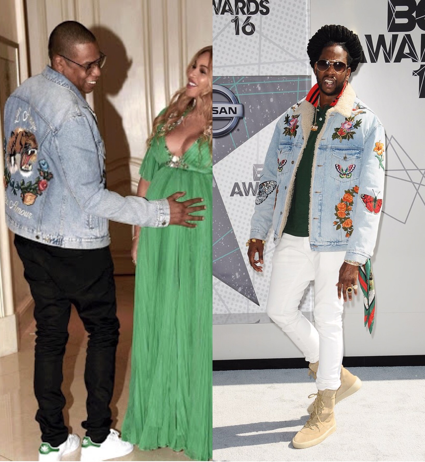 Jay Z and 2Chains wearing emroidered denim trend