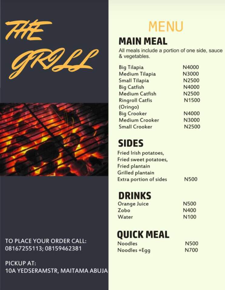 The Grill Abuja affordable catfish menu 