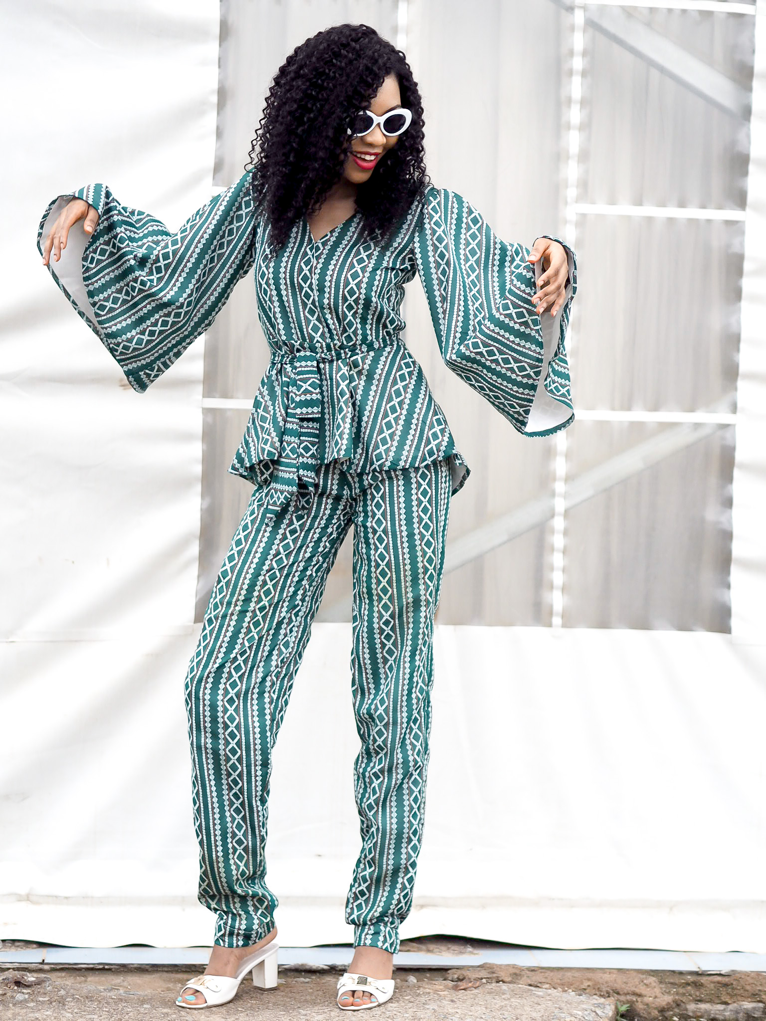 Abuja Nigerian fashion blogger in two piece trouser outfit 