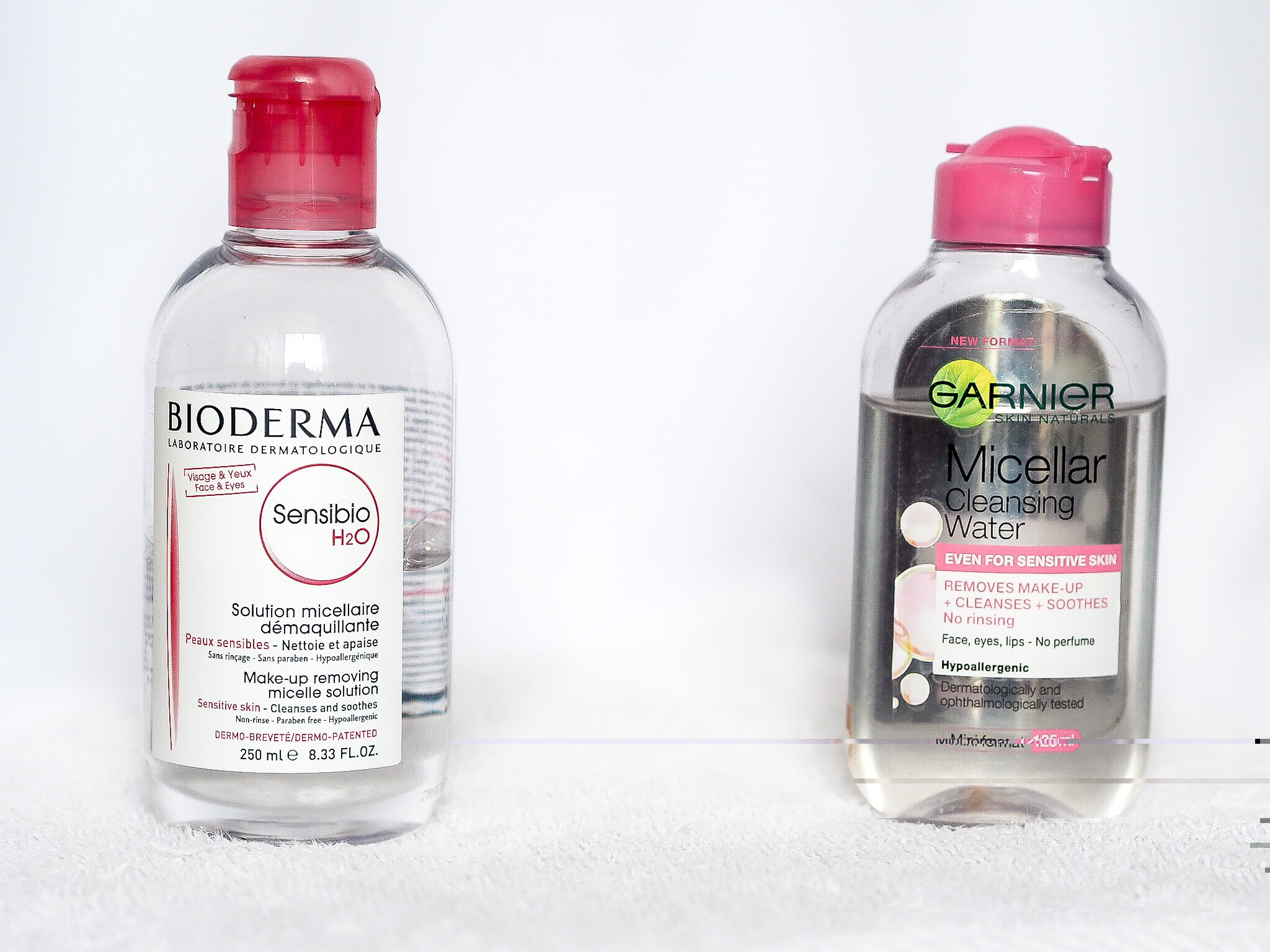 Bioderma sensibio H2O micellar solution review And comparison of Bioderma and Garnier.
