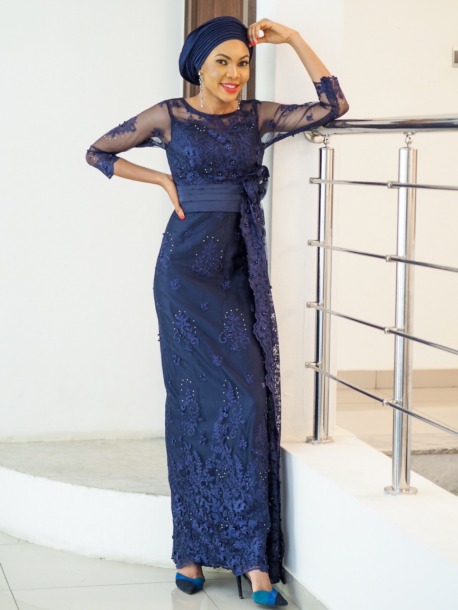 Navy Blue lace Asoebi dress 
