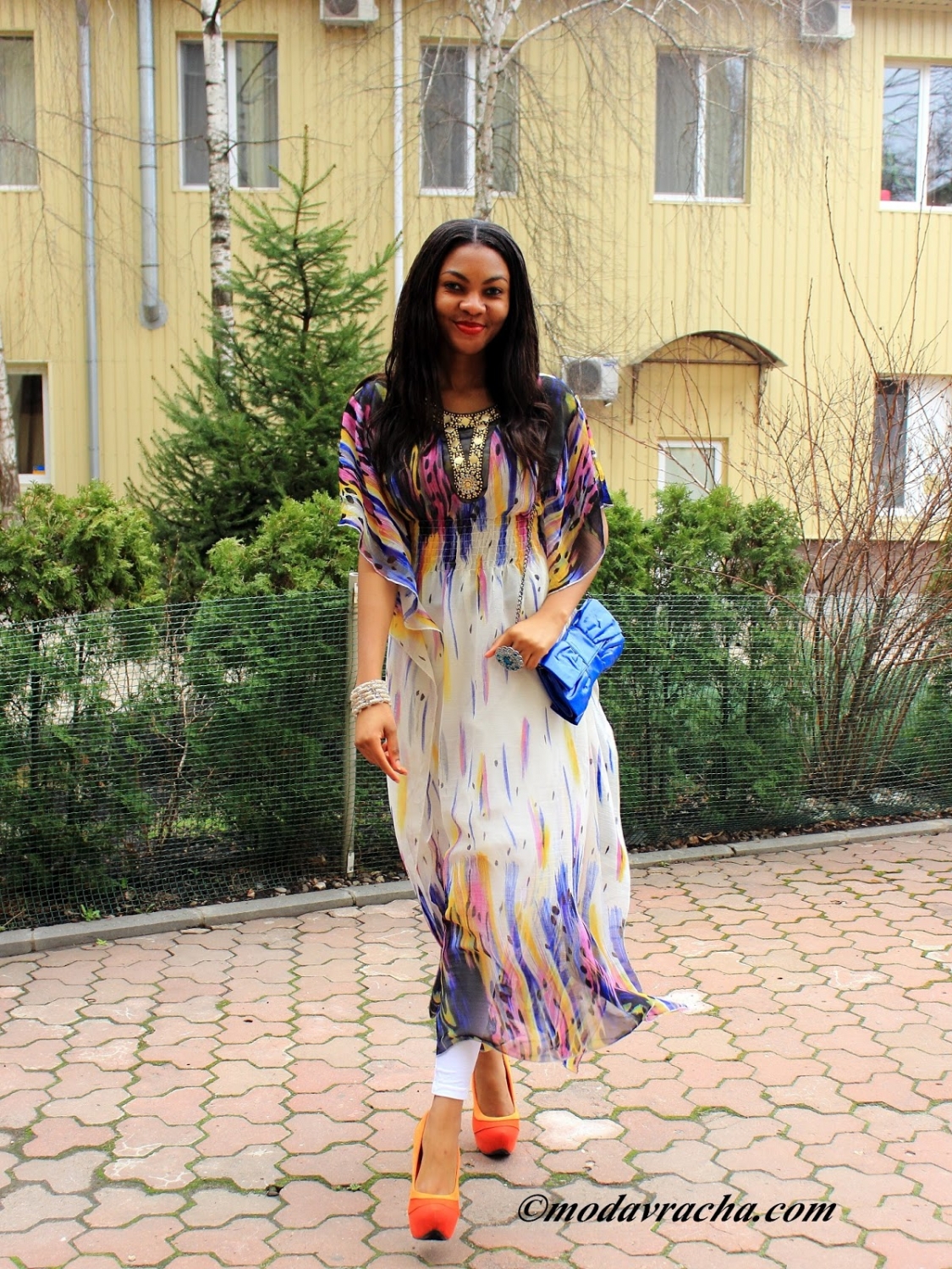multi colored maxi dress with batwing