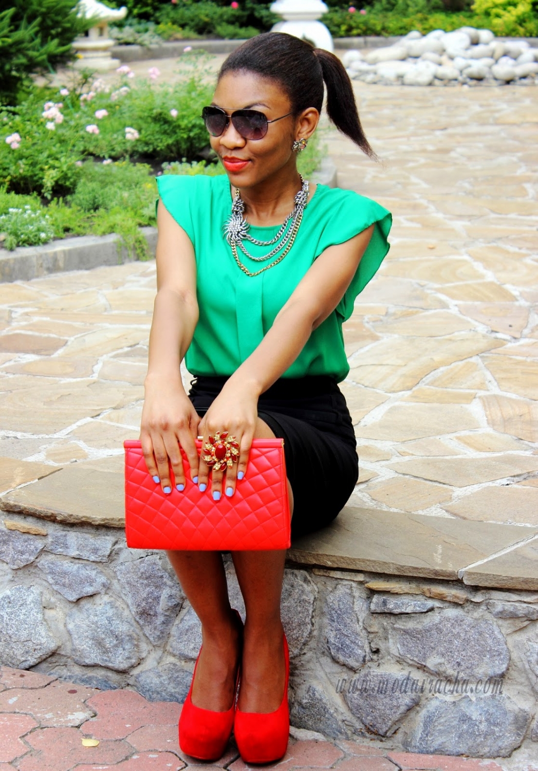 red quilted clutch bag