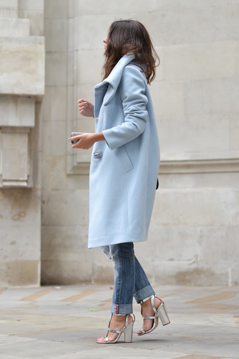 pastel coat in baby blue color