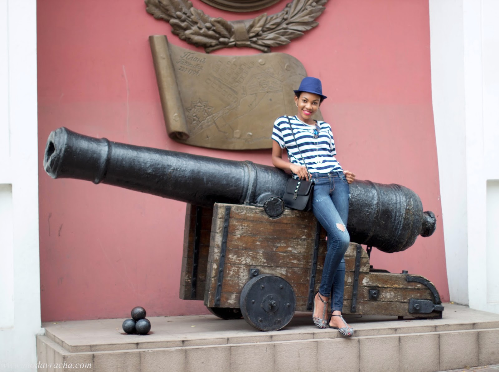 Personal Style And Travel: Port Of Odessa Sightseeing In Striped Casual Tee Odessa city war monument