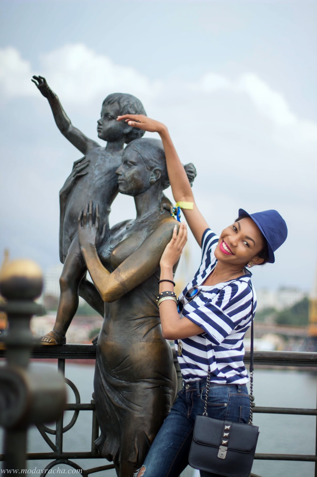 Personal Style And Travel: Port Of Odessa Sightseeing In Striped Casual Tee odessa sea port mother child monument