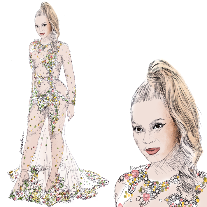 Beyonce met ball outfit illustration
