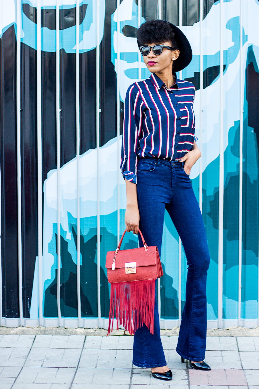 Flare Jeans Outfit With Striped Shirt